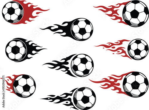 Motion blur soccer balls in various directions and speeds