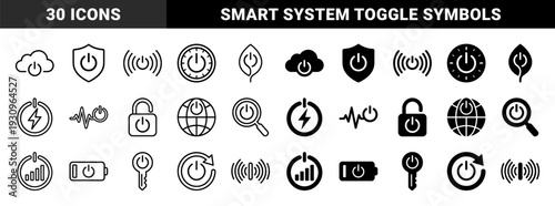 Hybrid power button symbol collection merging energy control with cloud computing security growth connectivity and data management metaphors