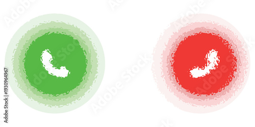 Phone call icon accept and decline. Icons depict the option to accept or decline phone call with red and green buttons. Phone icon. Answer and hang up the phone icon. Accept and decline incoming call