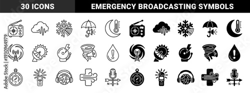 Emergency Broadcasting and Meteorological Alert System Symbols Featuring Hybrid Weather Sensors Combined with Communication Radios and Warning Sirens