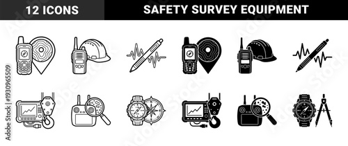 Industrial measurement and safety gear featuring hybrid concepts of communication devices with topographic maps hard hats crane hooks and thermal imaging sensors