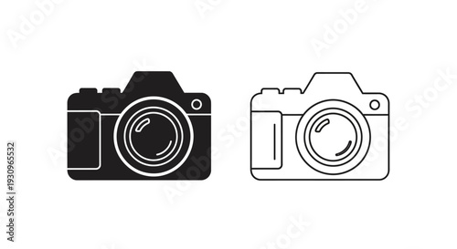 Black and white camera icon set, vector illustration of photography equipment Vector