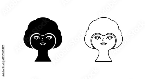 Two cartoon girls with curly hair, one black and one white, side by side Vector