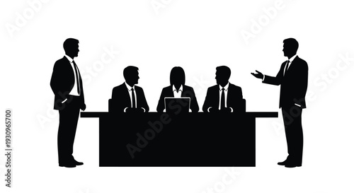 Business professionals in a meeting presenting ideas black silhouette