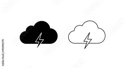Storm clouds with lightning bolts, dark and light clouds, weather icons Vector