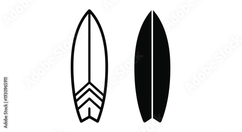 Two surfboard outlines one white and one black shown as a silhouette