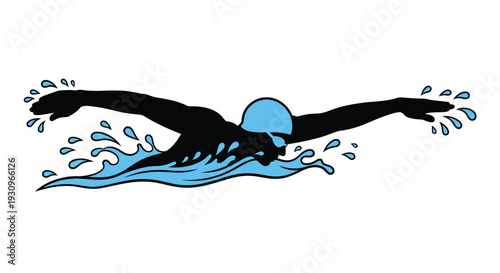 Swimmer in motion depicted as a striking black silhouette