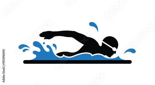 A swimmer in motion depicted in a striking black silhouette