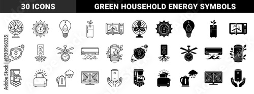 Ecological home appliance concept symbols merging household electronics with organic nature elements like leaves roots water drops and solar rays
