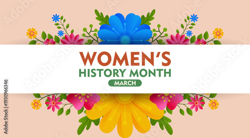 Women's History Month Celebration Banner. Observed every year in March. Suitable for banner, poster, flyer, greeting card for social media