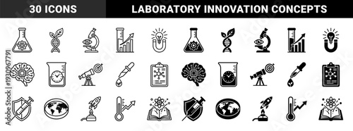 Scientific Research and Laboratory Innovation Symbols Featuring Hybrid Concepts Like DNA Plants Brain Circuits and Metric Glassware Discovery Elements