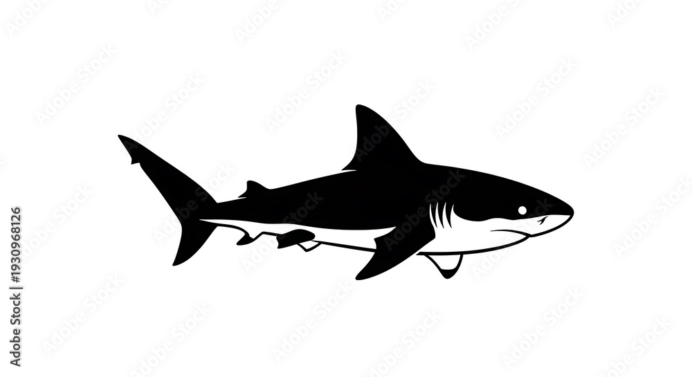 Obraz premium Black silhouette of a shark swimming.