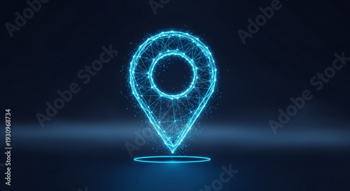 Futuristic Glowing Digital Location Pin and Navigation Signal