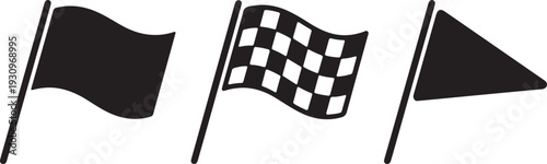 Three distinct black flag symbols including a checkered finish flag and a solid triangular one