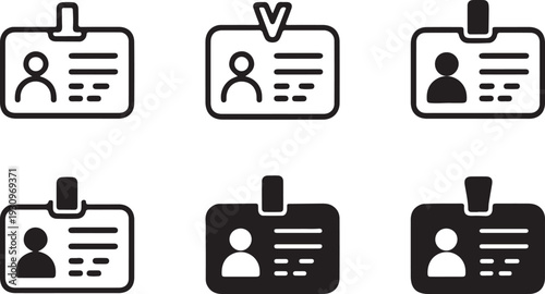 A grid of identity card or staff badge icons presented in various line and fill styles