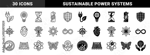 Hybrid energy and nature symbiosis icons featuring power plugs with leaves battery helix dna electric heart outlet and circuit butterfly designs