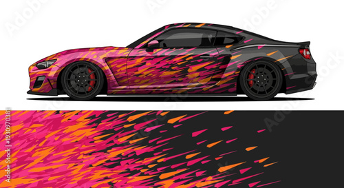 Colorful sports car with vivid paint splatter design on side profile.