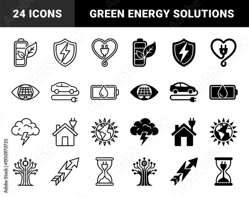Sustainable energy and eco friendly electricity hybrid concept featuring renewable power battery storage and electric vehicle infrastructure symbols