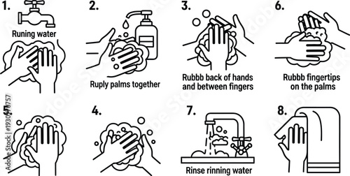 Hand washing steps poster for children vector illustration