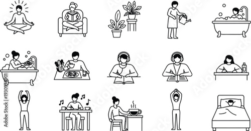 Mental health self-care routine vector illustration concepts