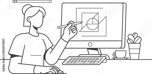 Graphic designer woman working on computer at creative desk