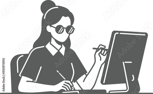 Graphic designer woman working on computer at creative desk