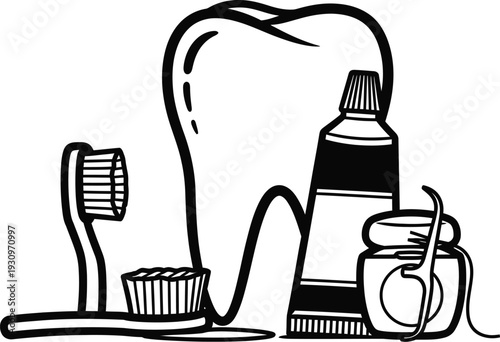 Child dental health education vector illustration set