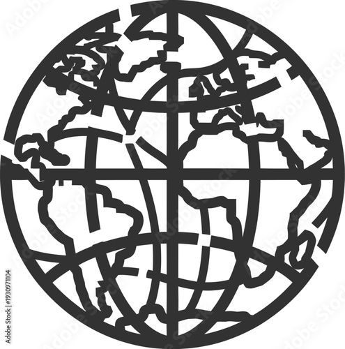 Digital globe with pixel art and vector path connection