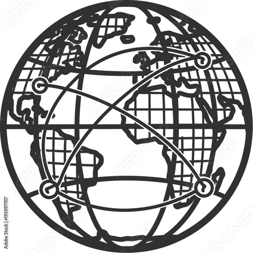 Digital globe with pixel art and vector path connection