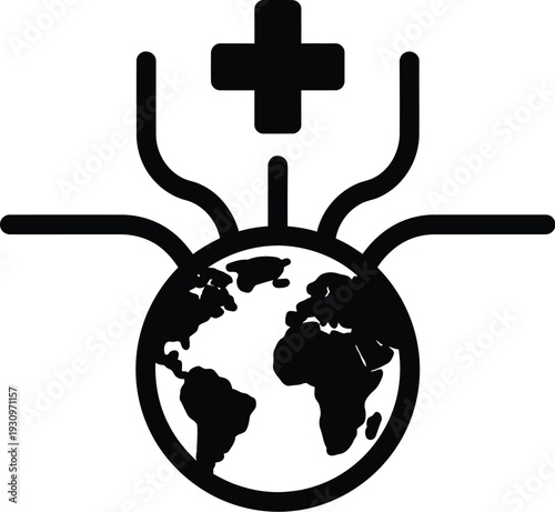 Global health insurance access vector with medical symbols