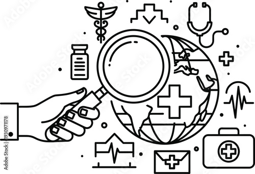 Global health insurance access vector with medical symbols