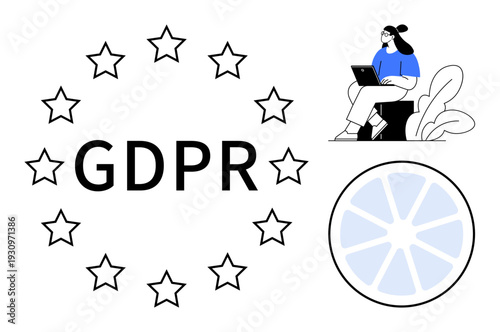 GDPR concept. GDPR compliance highlighted with European stars and digital . GDPR ensures data privacy and security. For legal, cybersecurity, and data protection topics