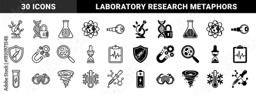 Biotechnology and scientific research hybrid symbol set featuring genomic security plant microscopy and chemical brain intelligence metaphors