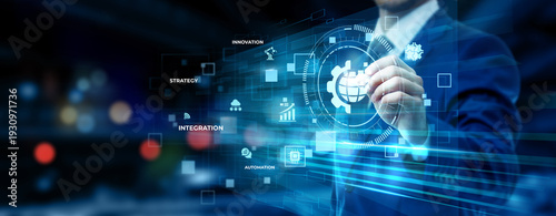 Tableau sur toile Businessman pointing at digital transformation technology on futuristic digital