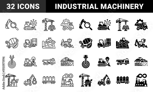Heavy machinery and construction equipment hybrid icons merging industrial vehicles with technology sustainability and data management symbols