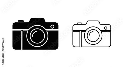 Two cameras icon set, black and white camera symbols, vector illustration Vector
