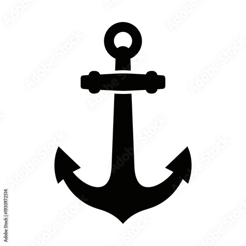 Minimal Black Anchor Silhouette Icon Representing Maritime Travel and Nautical Symbolism.