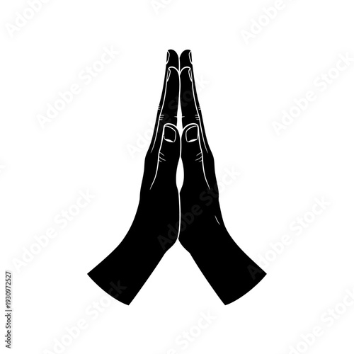 Two praying hands silhouette conveying reverence, devotion and peaceful spirituality.