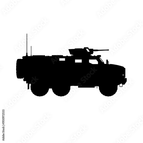 Silhouette of a Military Armored Tank in Profile.