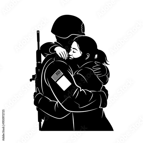 Two soldiers embrace in a heartfelt hug during duty and reunion.