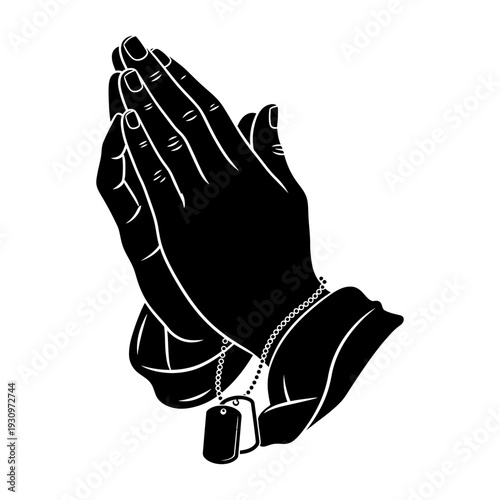 Silhouette of Praying Hands with Rosary Beads in Quiet Spiritual Gesture.