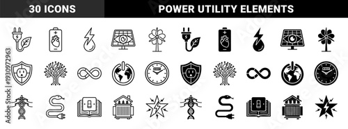 Conceptual hybrid energy symbols merging organic nature elements with electrical power infrastructure and renewable resource utility design metaphors