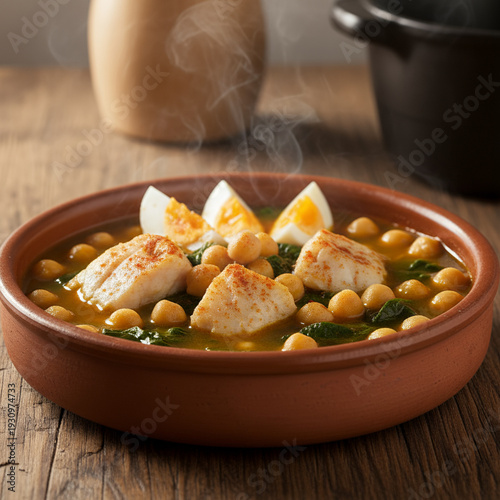 Potaje de Vigilia Spanish Cod Stew in Clay Bowl