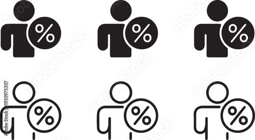 Multiple icons display a person silhouette next to a percentage sign, indicating individual rates or discounts