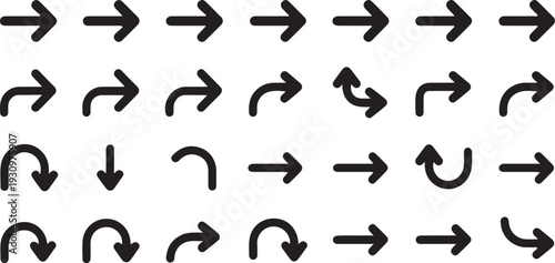 Comprehensive collection of solid black arrow icons for navigation and direction in various forms