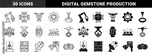 Futuristic Jewelry Manufacturing and Digital Retail Assets Featuring Robotic Arms Smart Watches Drones and Laser Engraving Technology Hybrid Designs
