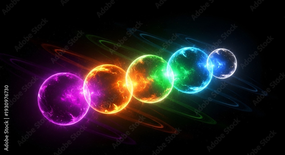 Obraz premium Vibrant colorful glowing neon light spheres.