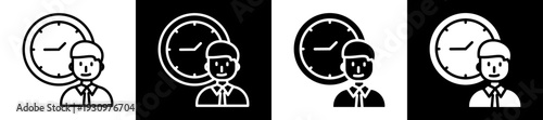Time Management Icon In Flat Version On Black And White Background
