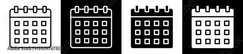 Calendar Icon In Flat Version On Black And White Background