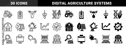 Smart Agriculture Hybrid Icons Merging Digital Technology with Organic Farming Featuring Data Driven Cultivation and Automated Machinery Graphics